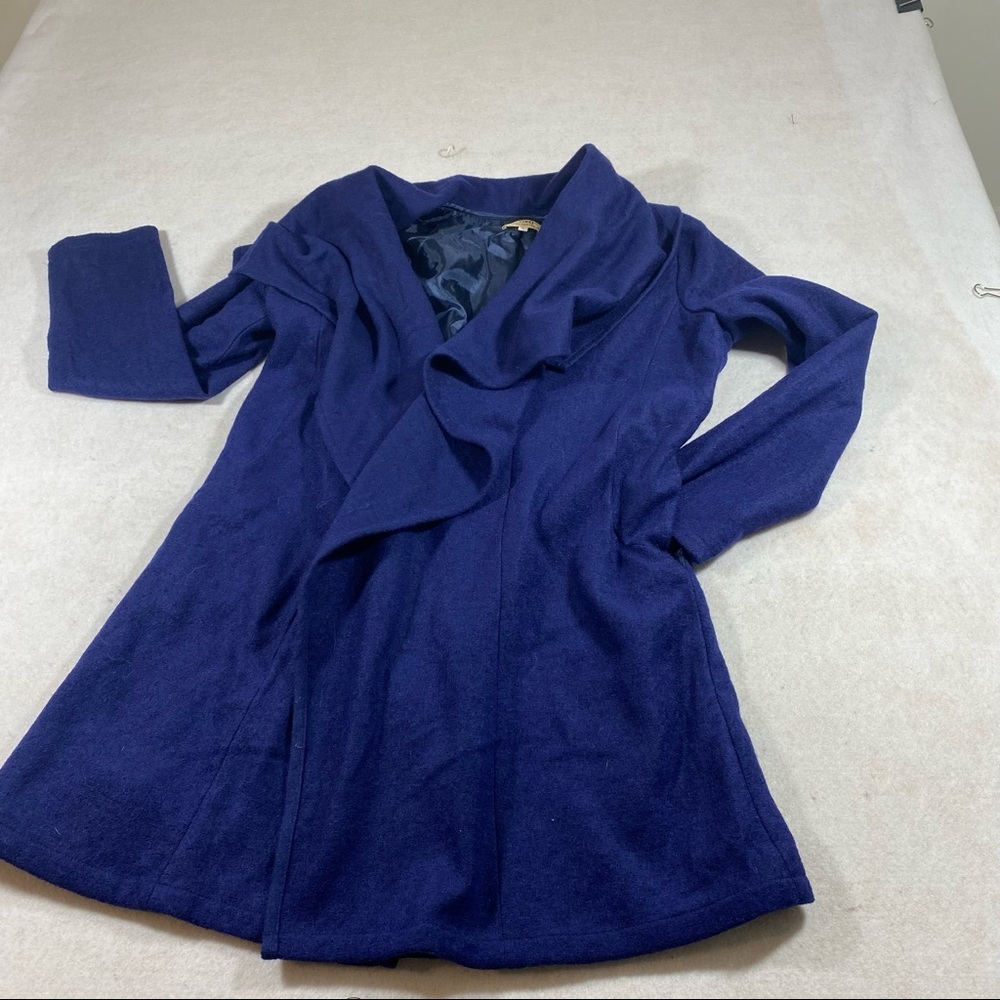 PIKO Open Wool Cloak Coat Blue Large long sleeve Cape Wool blend woman’s… - Picture 10 of 16